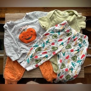 LOT 2 outfits Chick Pea 6-9 Month Halloween Pumpkin Garden Vegetables Baby